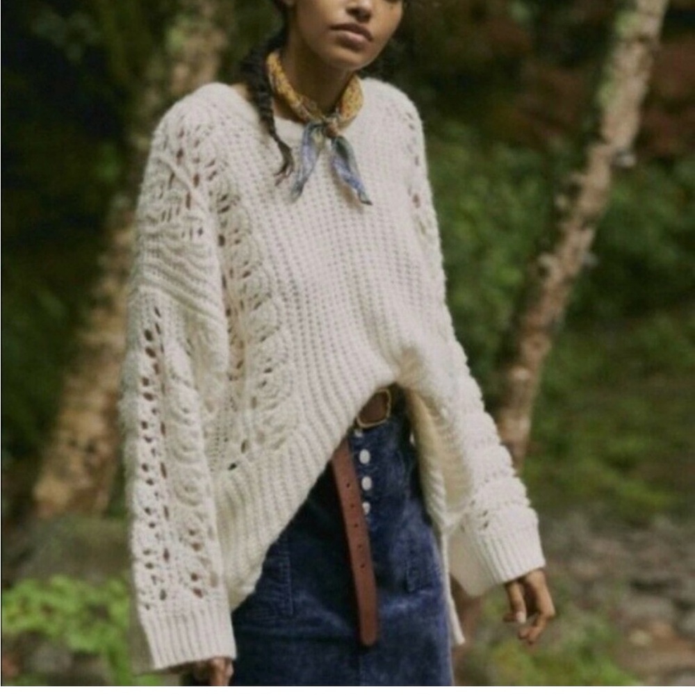 Anthropologie Pilcro Devenne Pointelle Chunky Knit Sweater Size S
